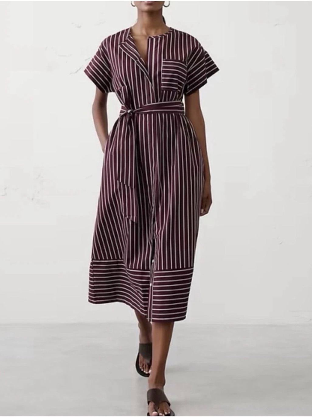 Banana Republic Striped Midi Shirt Dress In Burgundy